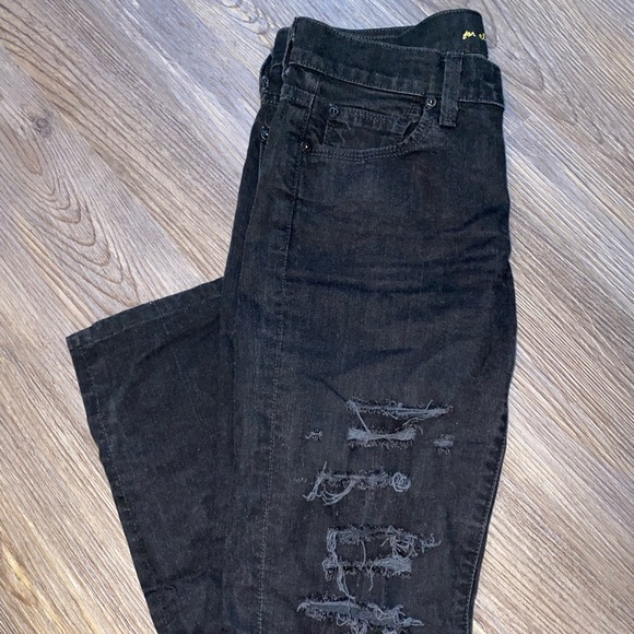 7 For All Mankind Denim - 7 Seven For All Mankind Jeans Straight Leg, Size 26 Black dark distressed